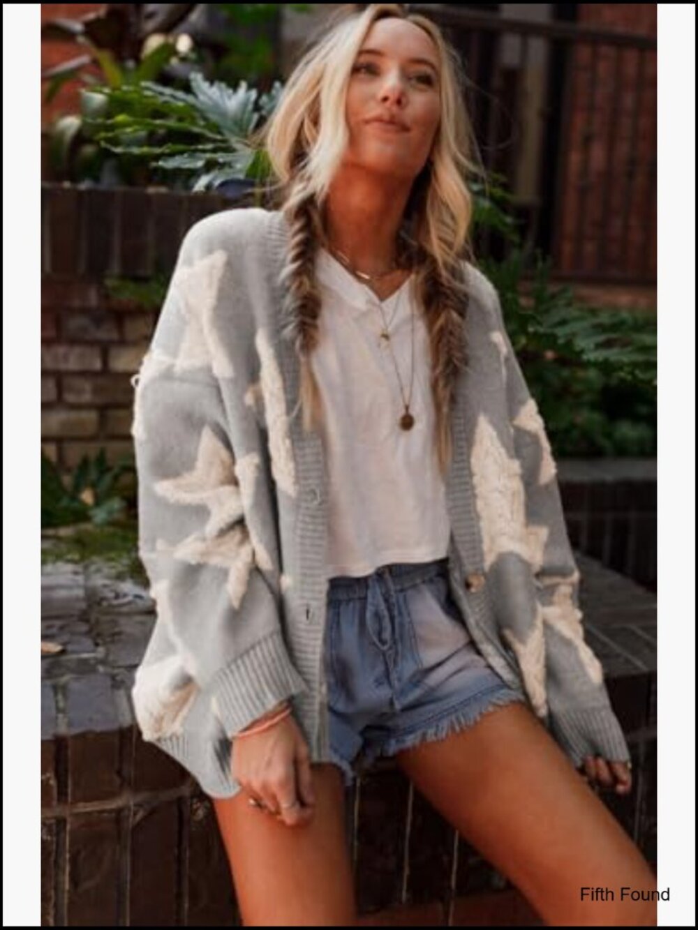 Women Sherpa Star Pattern Cardigan with Pockets Casual Knit Coat - Picture 3 of 4